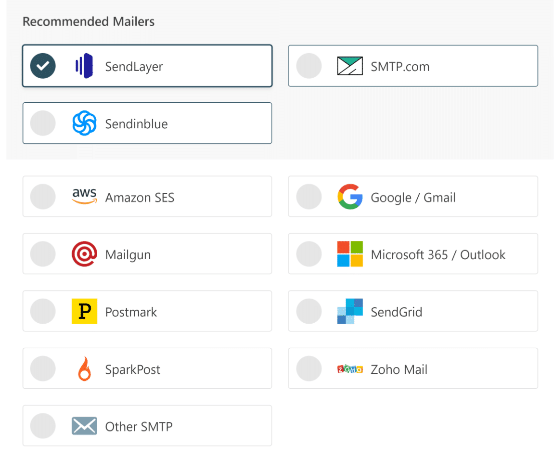 SMTP recommended mailers