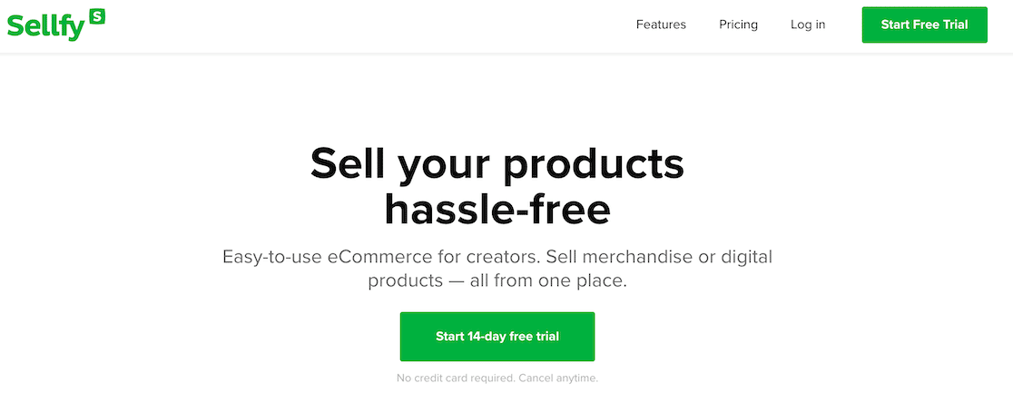 The Sellfy home page
