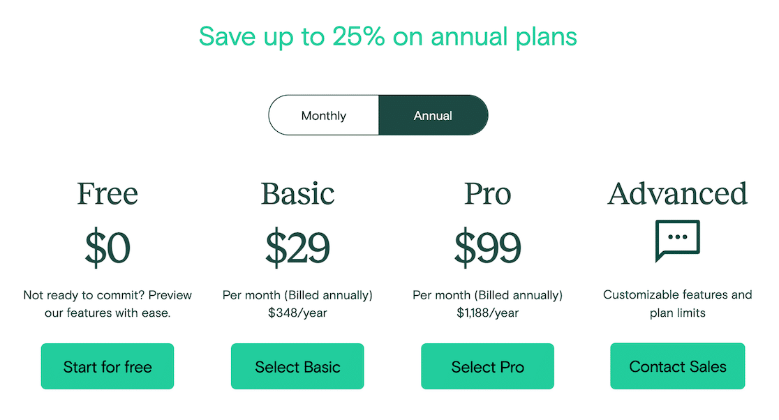 The Teachable pricing page