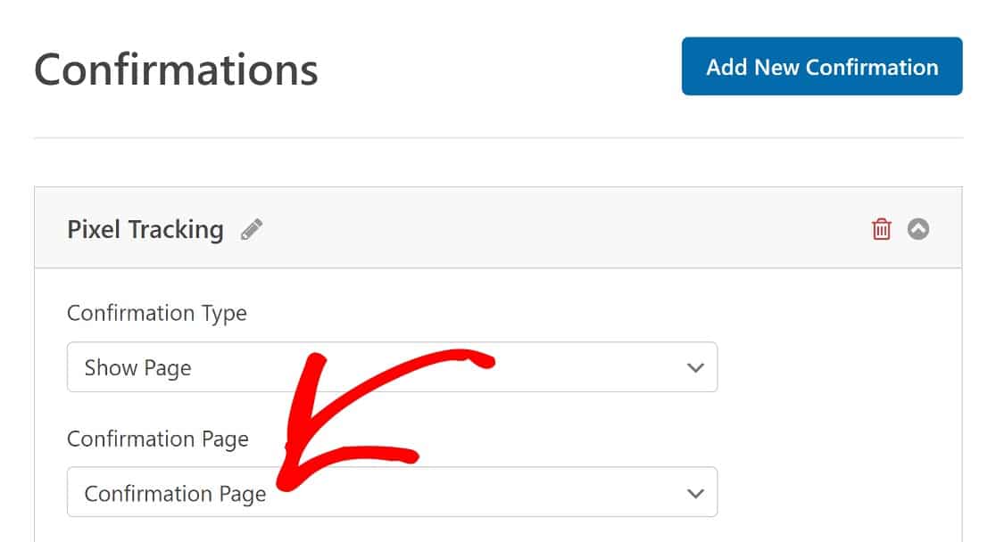 Confirmations settings set to page