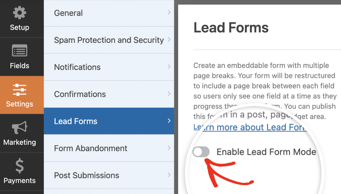 Enable lead form mode