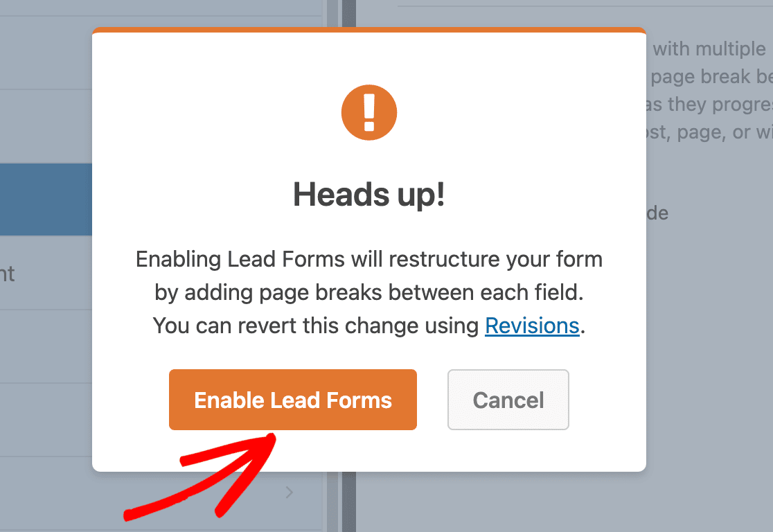 Click the enable lead forms button