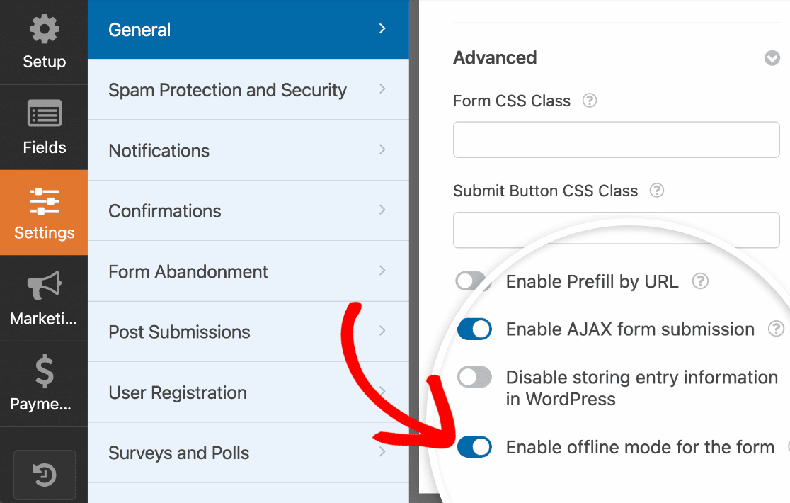 Enable Offline Mode in WPForms