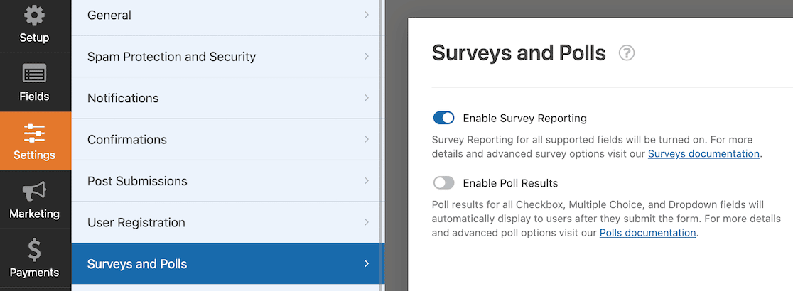 How to enable survey reporting in WPForms