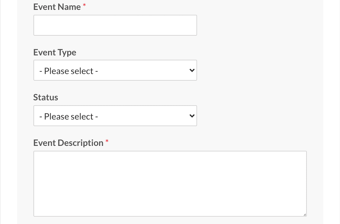 An event planning form template