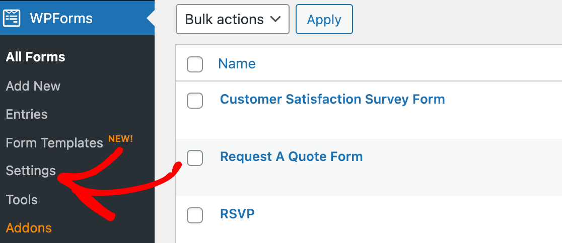 Go to WPForms settings