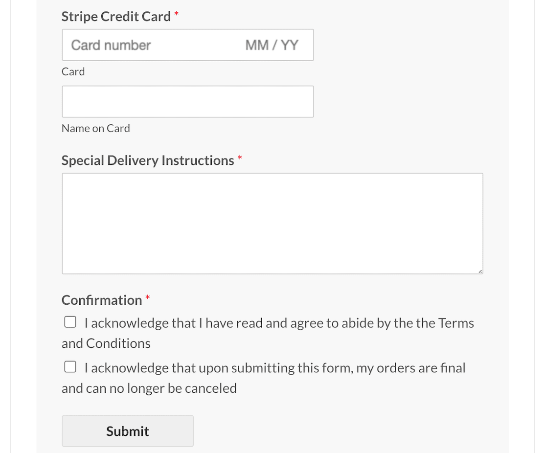 A general order form template