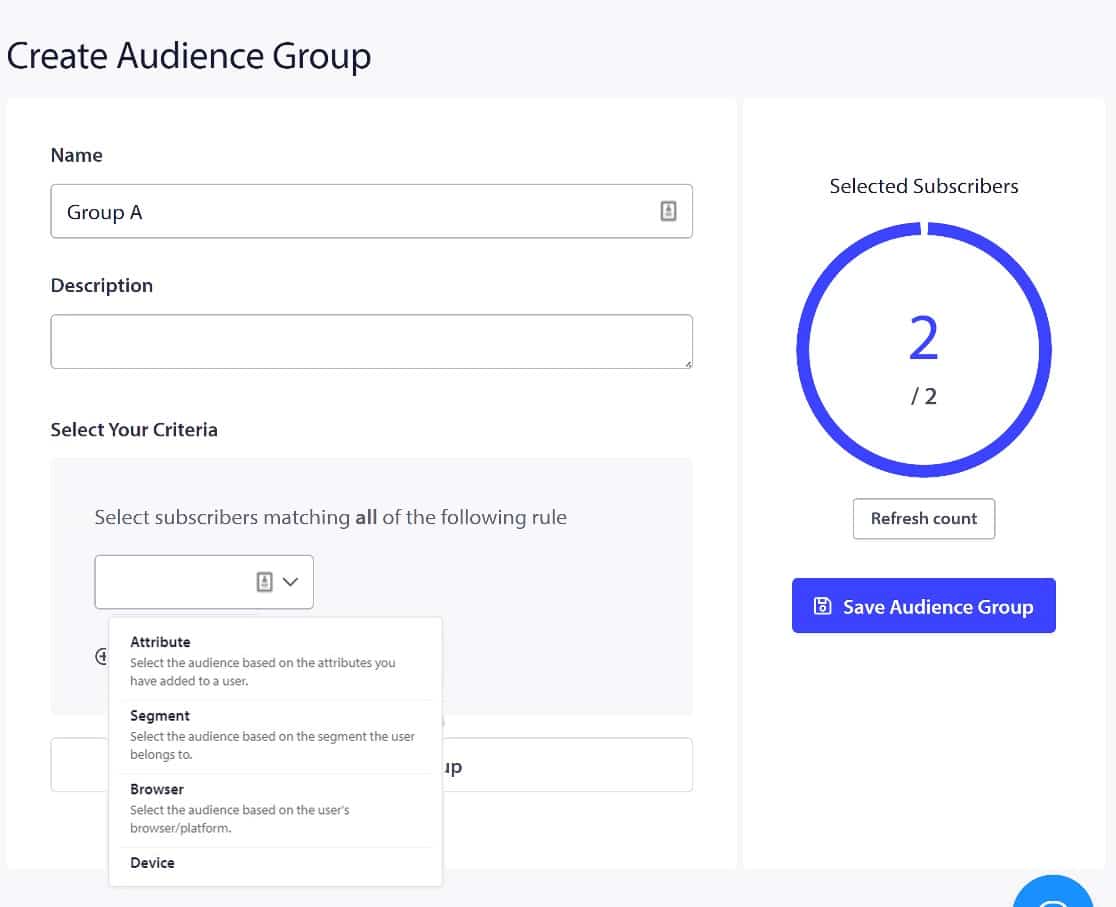 pushengage audience groups