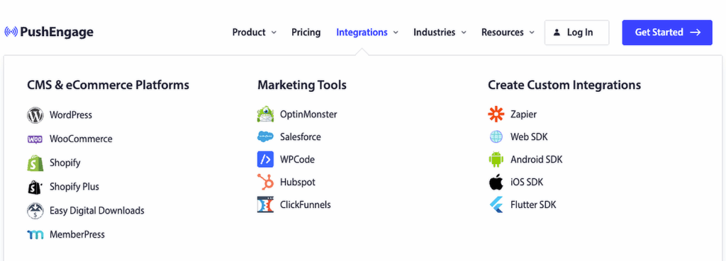 Integraciones de Pushengage