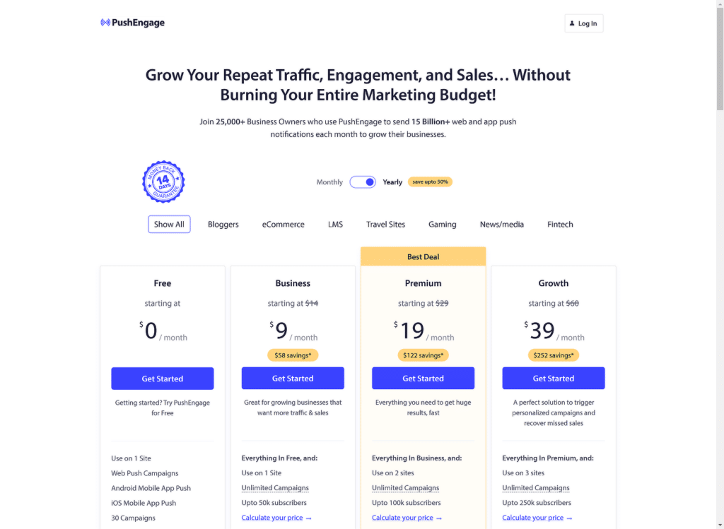 pushengage pricing