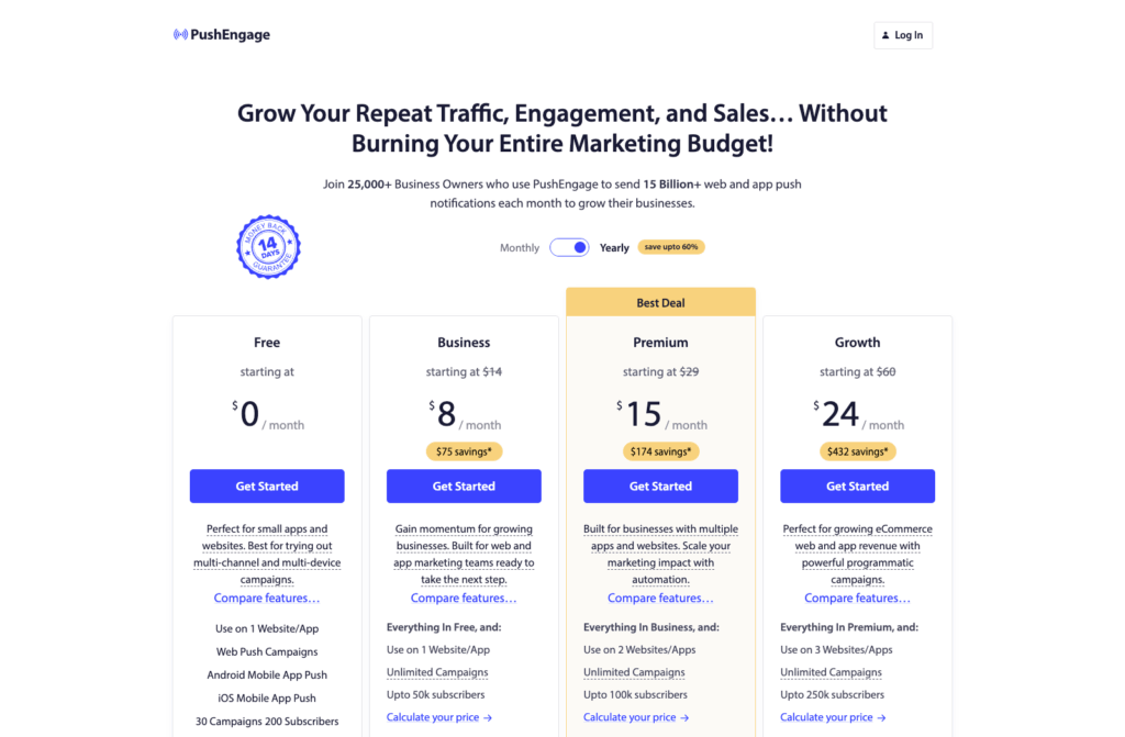 pushengage precios actualizados