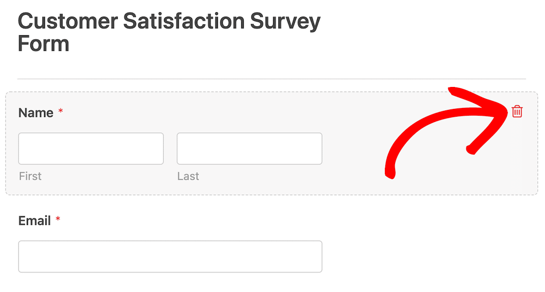 Remove the name and email form fields from the customer satisfaction survey