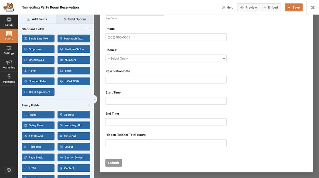 begin by creating your form and adding your fields