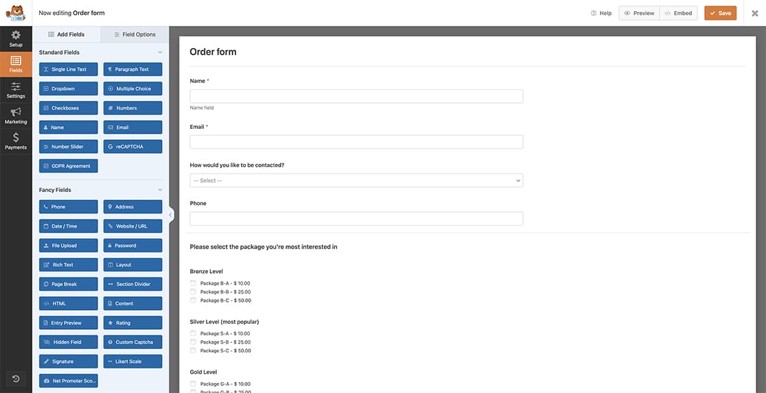 begin by creating your form and adding your fields