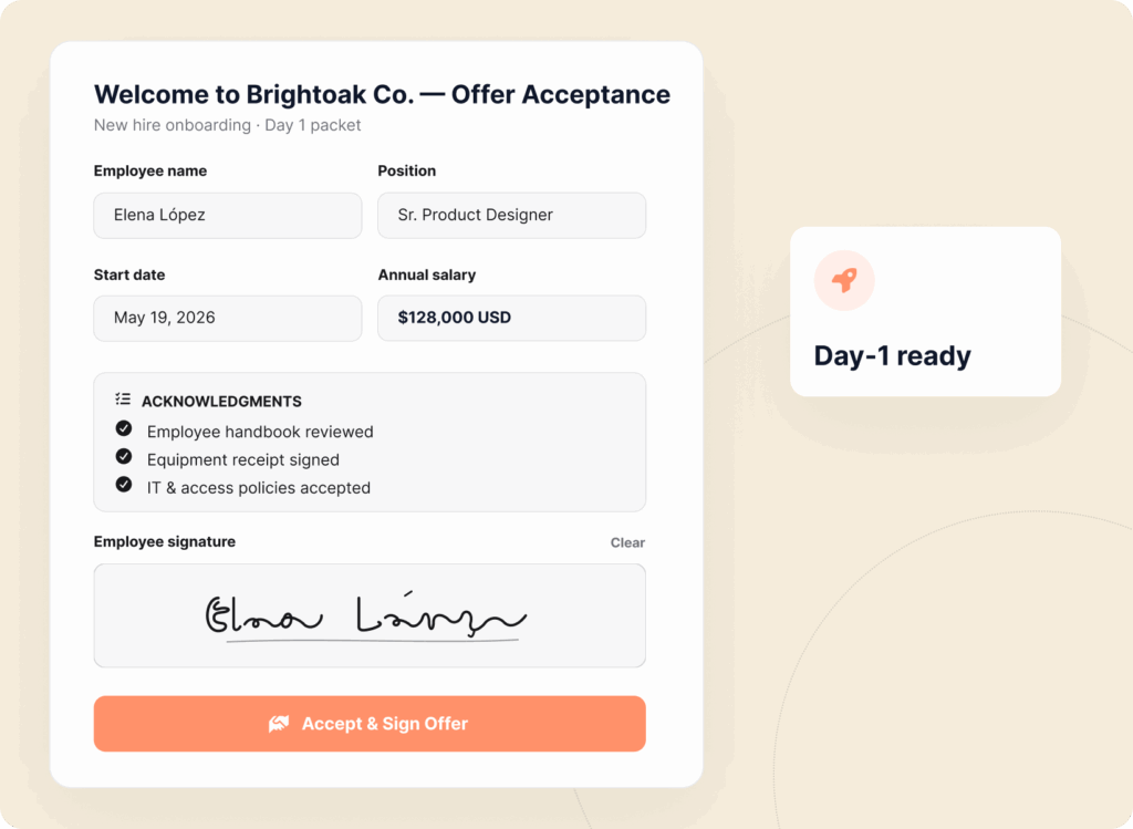 Onboarding Form with Signature Field Example