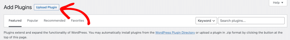 Uploading a plugin from the Add Plugins screen in WordPress