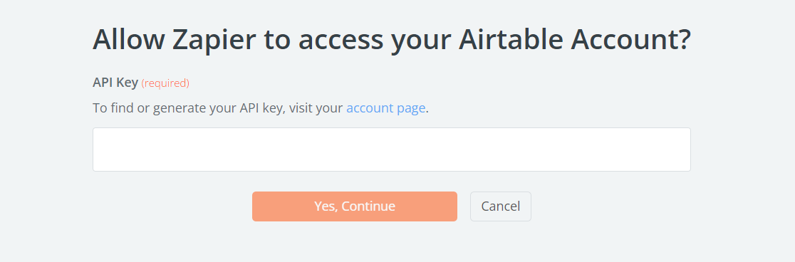 Connecting Airtable with API key