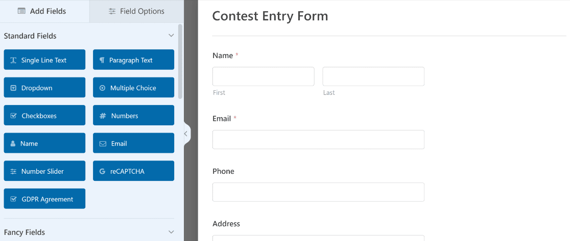 Contest entry form template