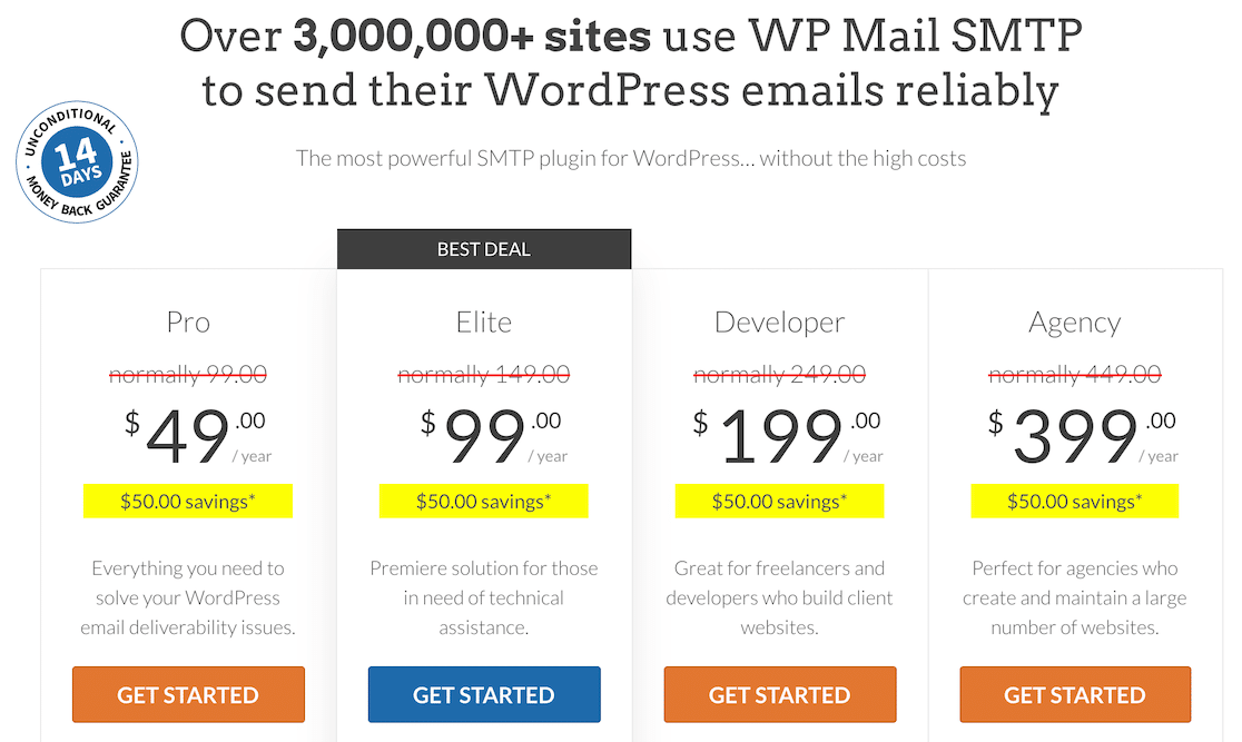 The WP Mail SMTP pricing page
