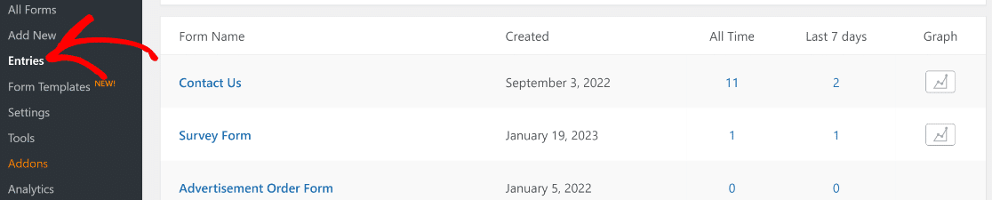 WPForms entries
