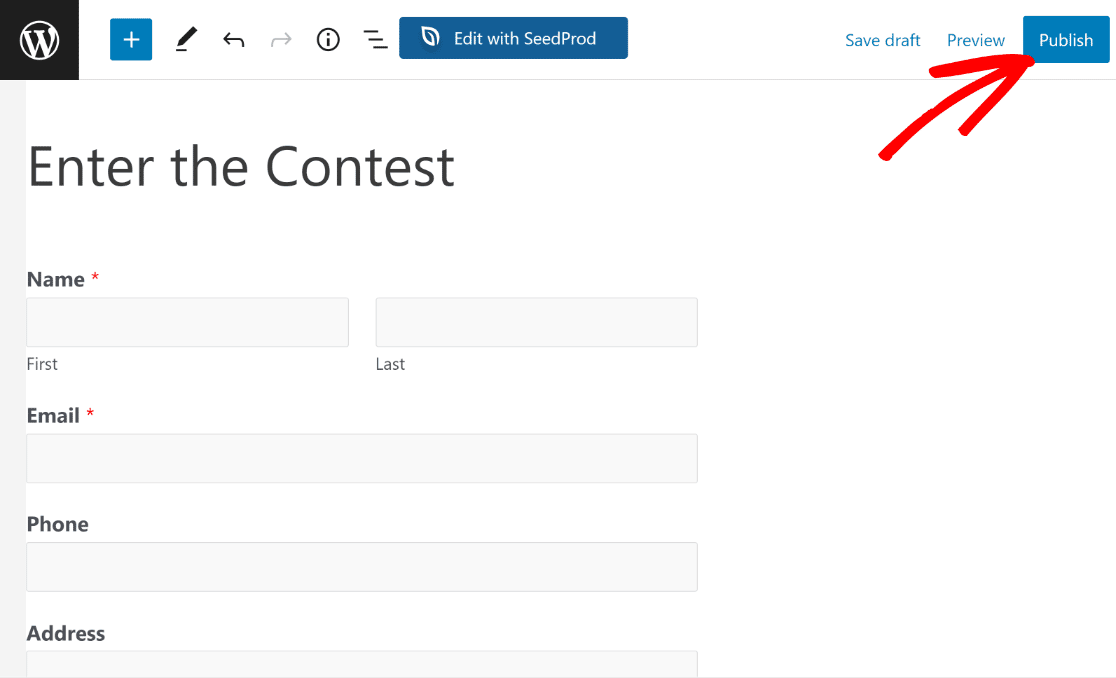 Launching the contest entry form