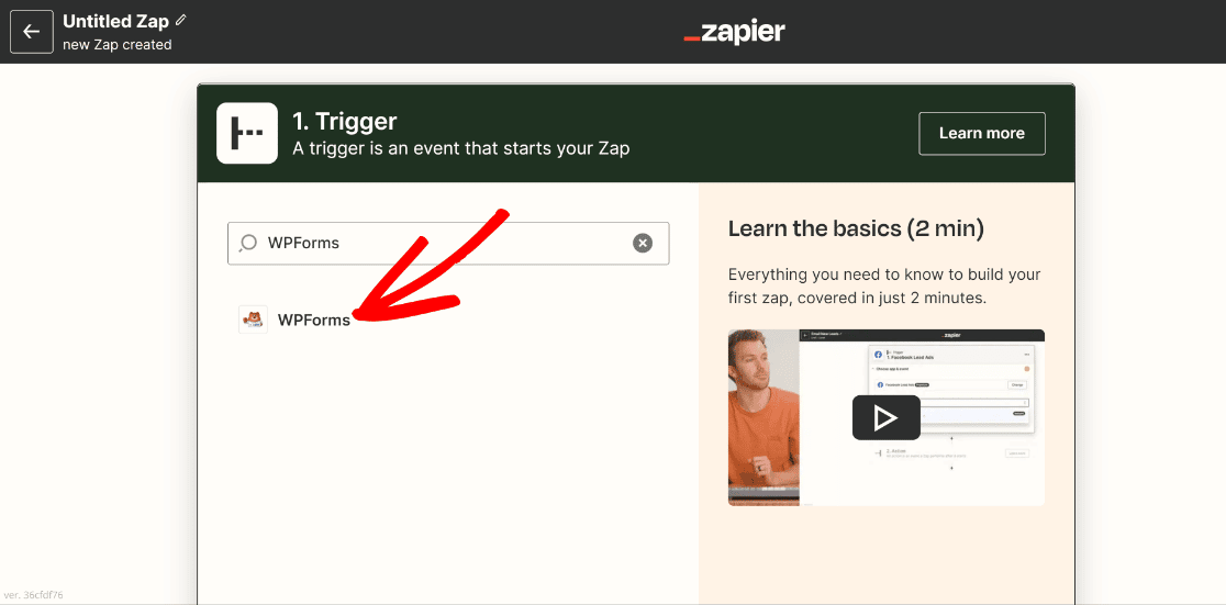 Select the trigger app