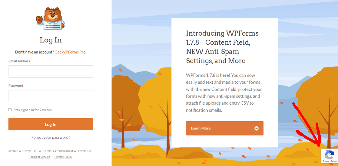WPForms login page