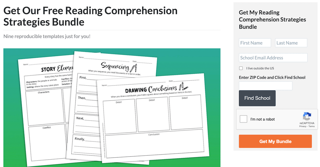 A lead form for a printable download on We Are Teachers