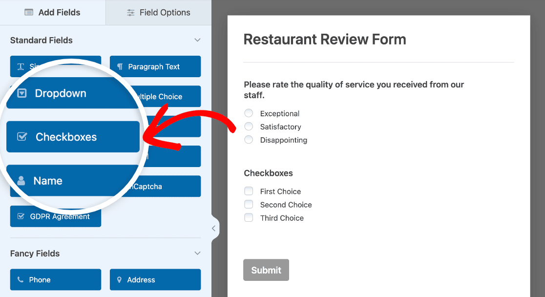 Adding a Checkboxes field to a blank form