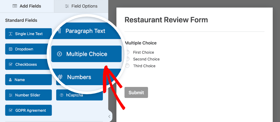 Adding a Multiple Choice field to a blank form