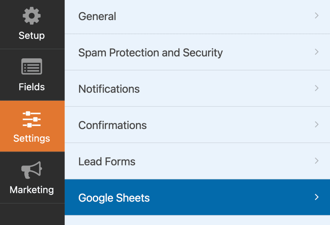 Google Sheets settings
