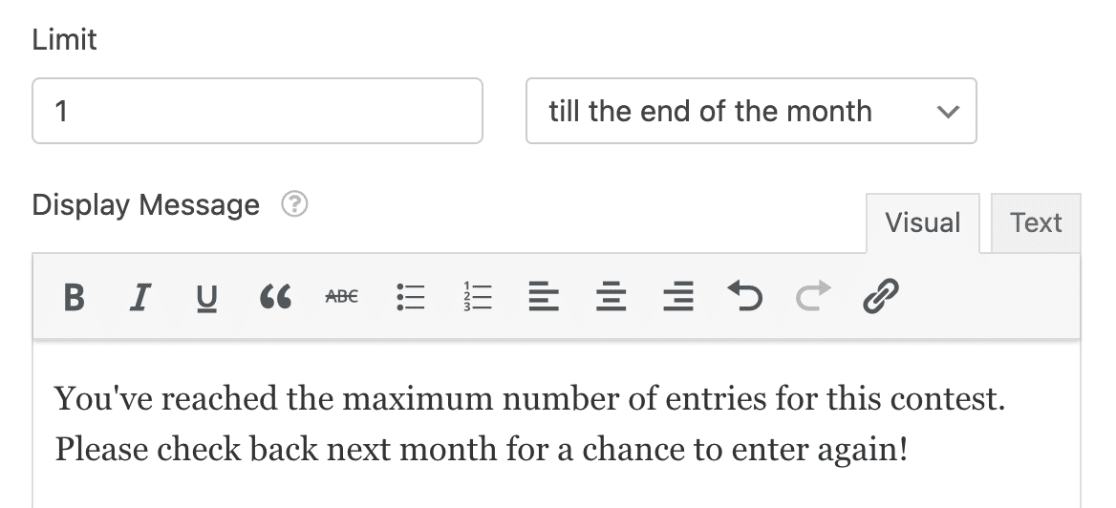 Limiting entries to one per user per month
