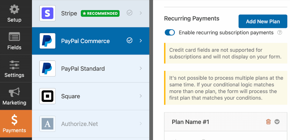 PayPal Commerce settings