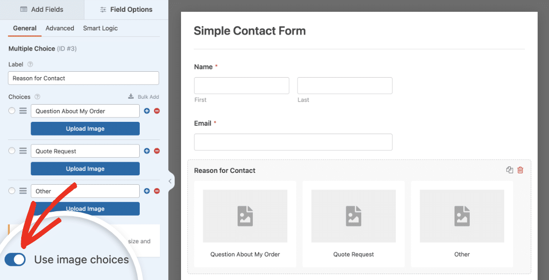 Turning on image choices for a Multiple Choice field