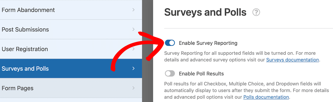 Enabling survey reporting in WPForms