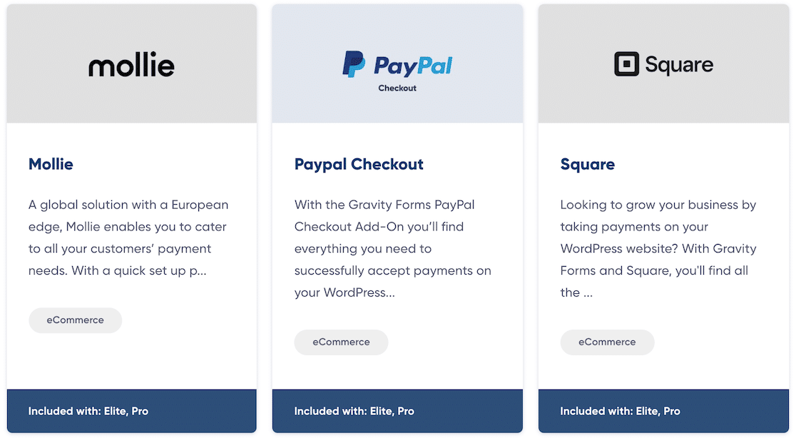 Some of the Gravity Forms payment gateways