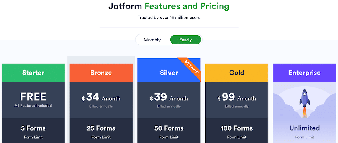 The Jotform pricing page