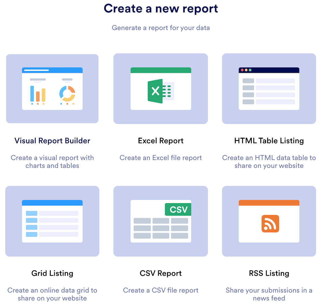 Some of the different types of reports available in Jotform