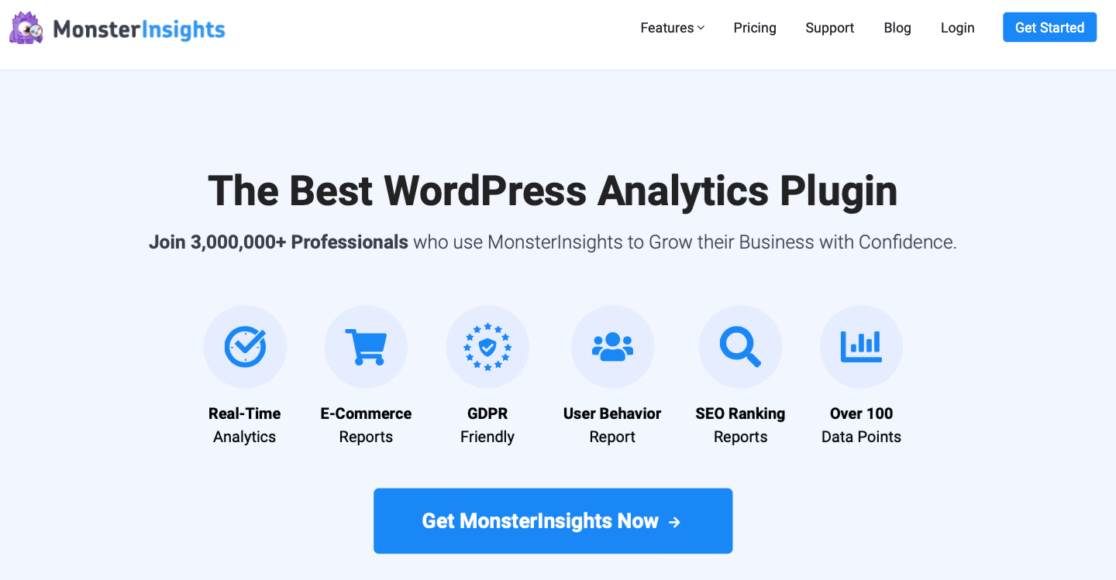 The MonsterInsights homepage