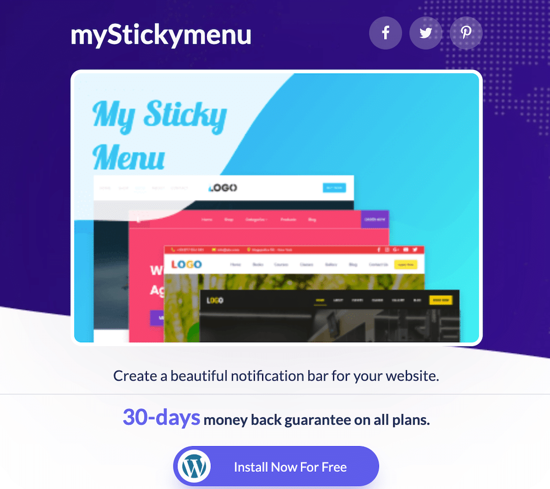 The My Sticky Menu website
