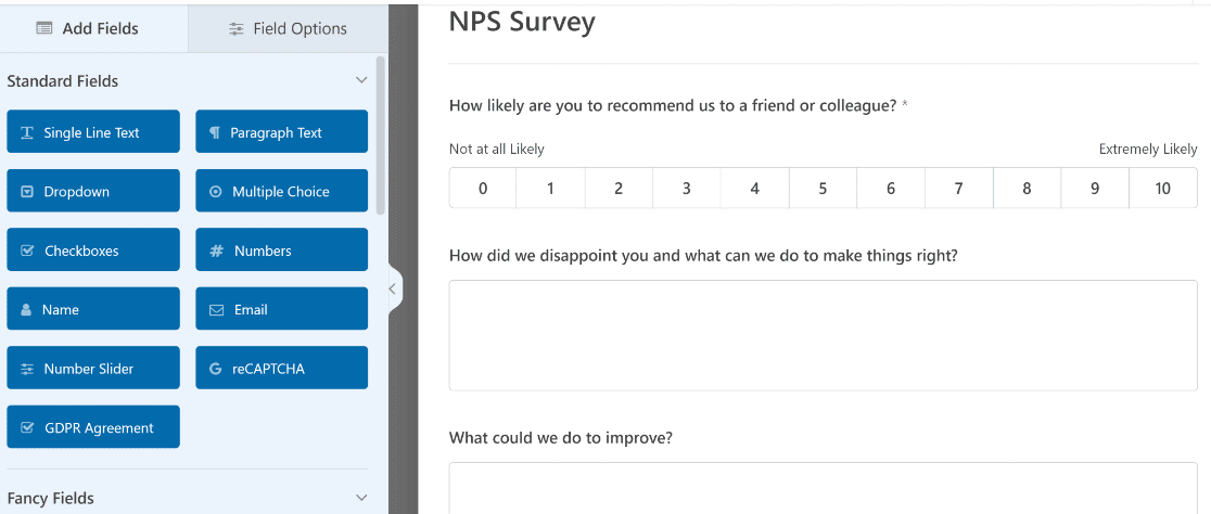 NPS survey form