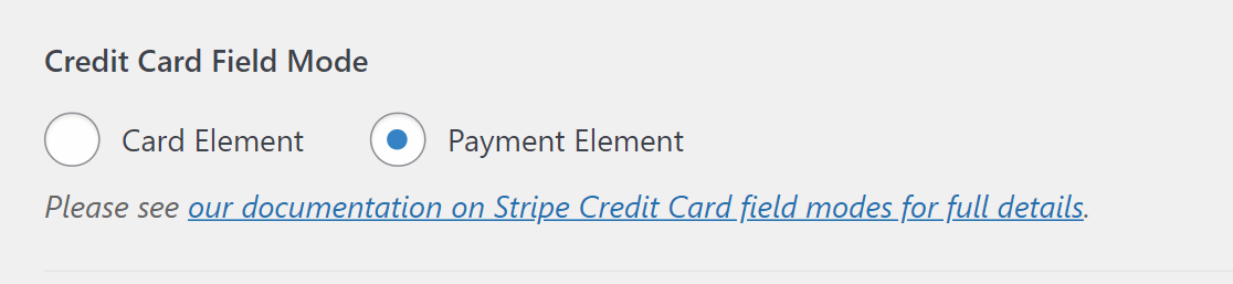 Choosing the field mode for Stripe credit cards