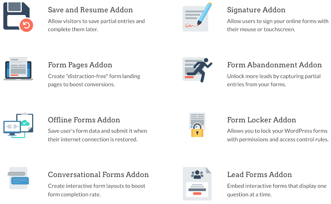 The WPForms addons page