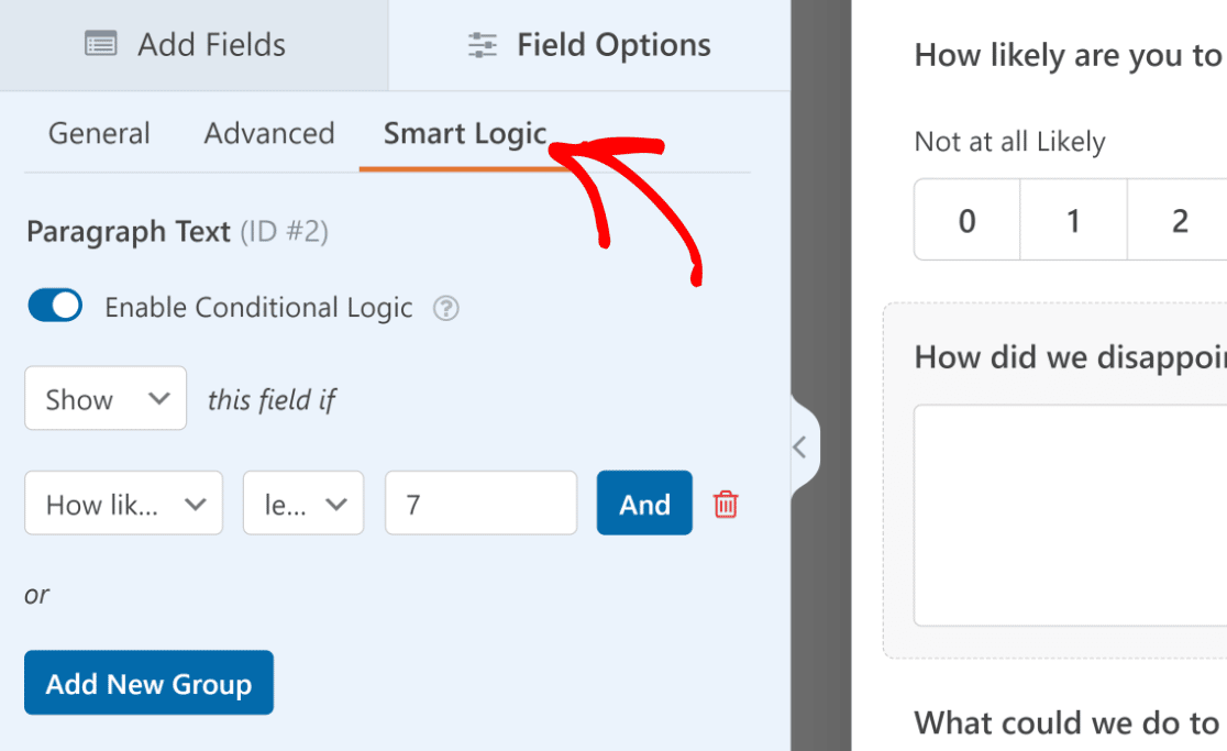 WPForms smart logic settings