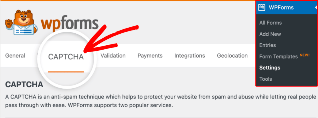 Setting up CAPTCHA in WPForms