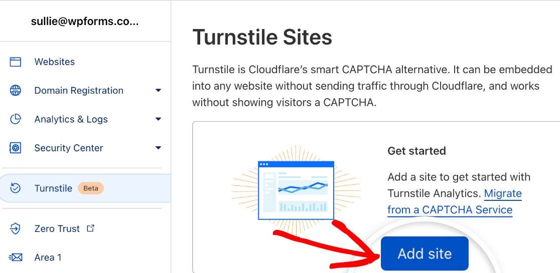 Adding a site for Cloudflare Turnstile