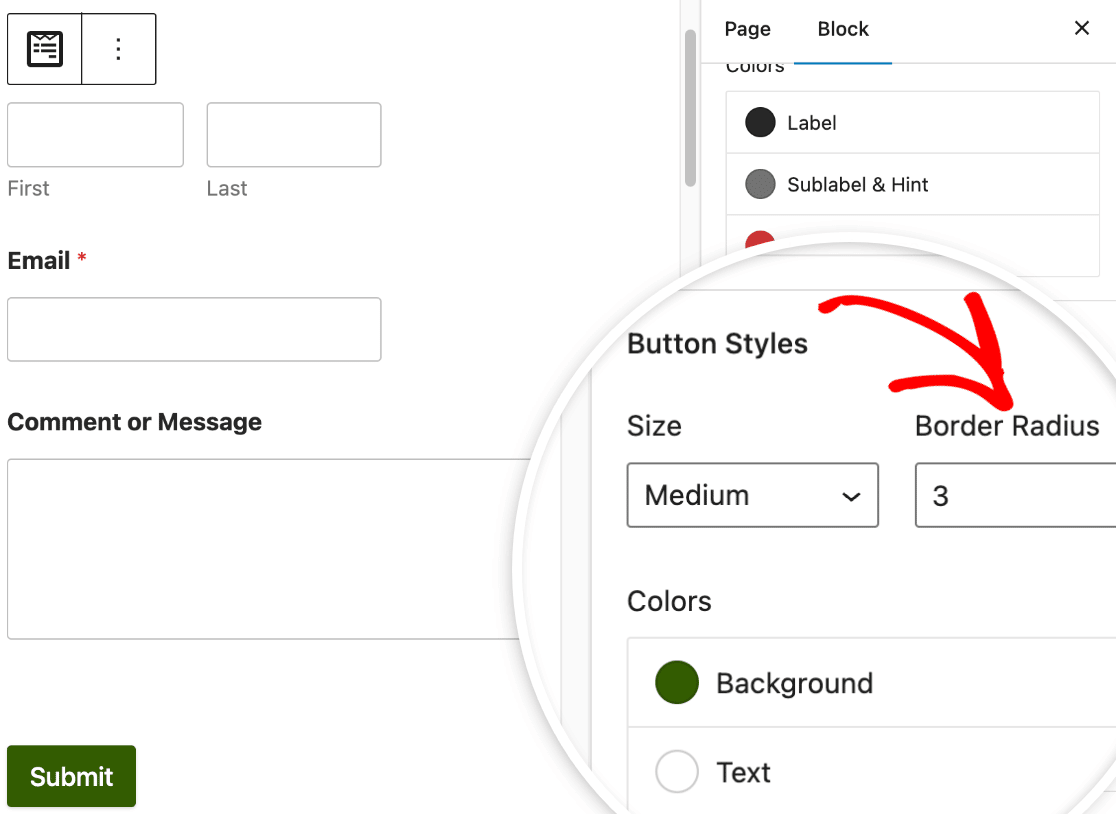 Button border radius setting in WPForms