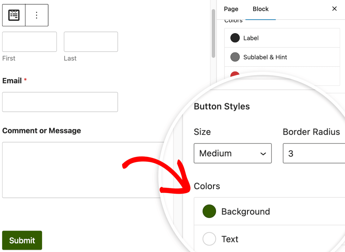 Button colors settings in WPForms