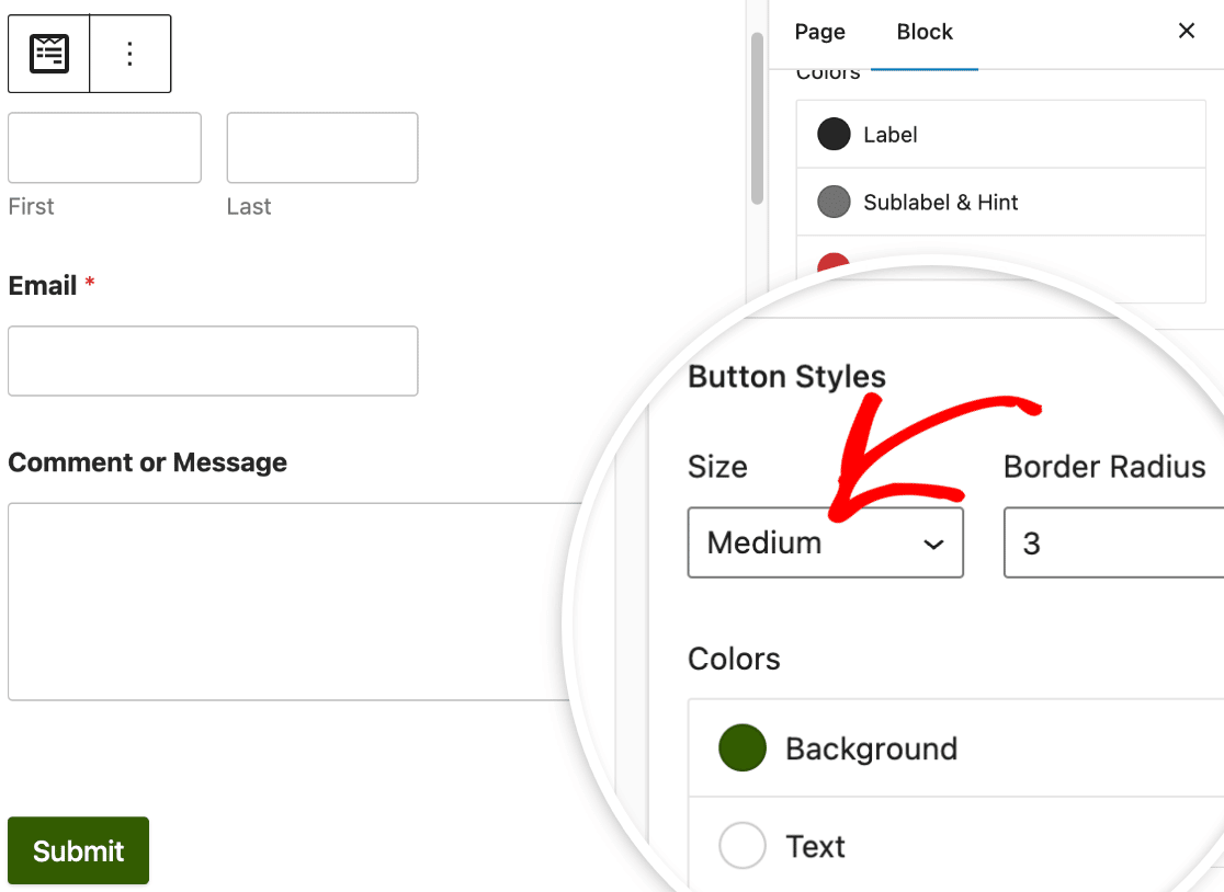 Button size in WPForms