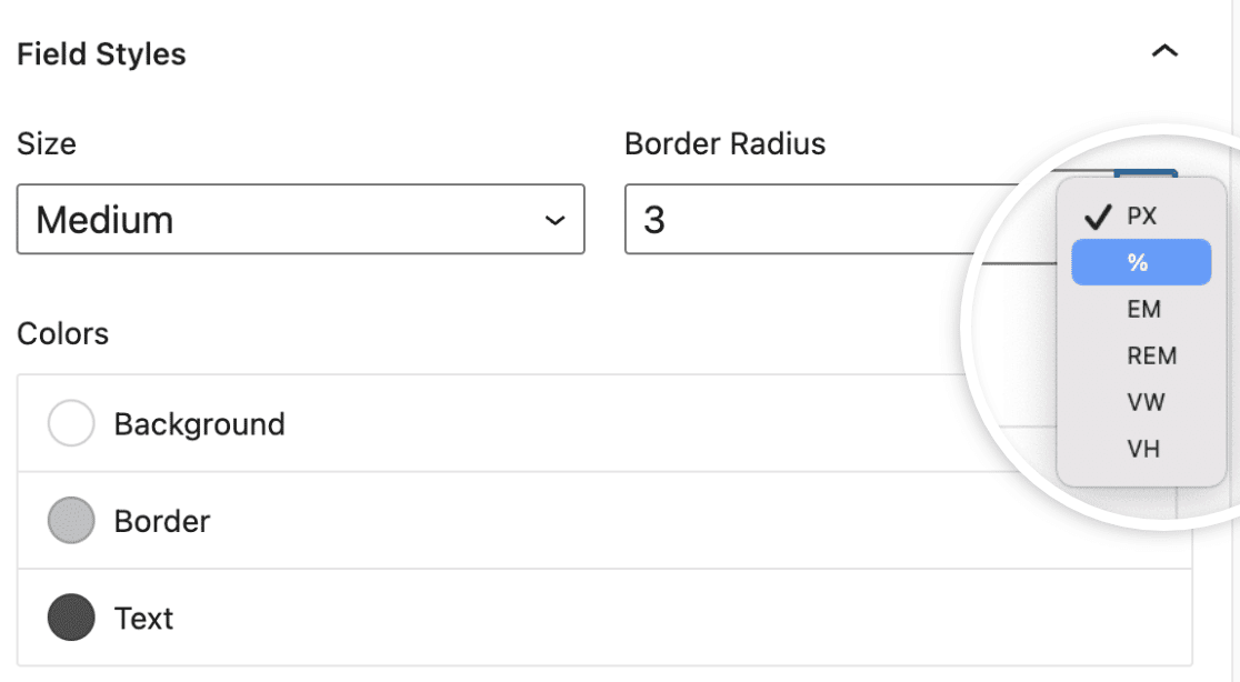 Change border radius unit